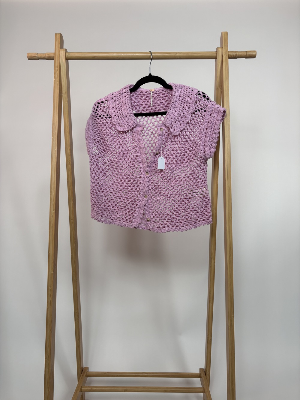 PF-1422 Free People Lilac Crochet Short Sleeve Top